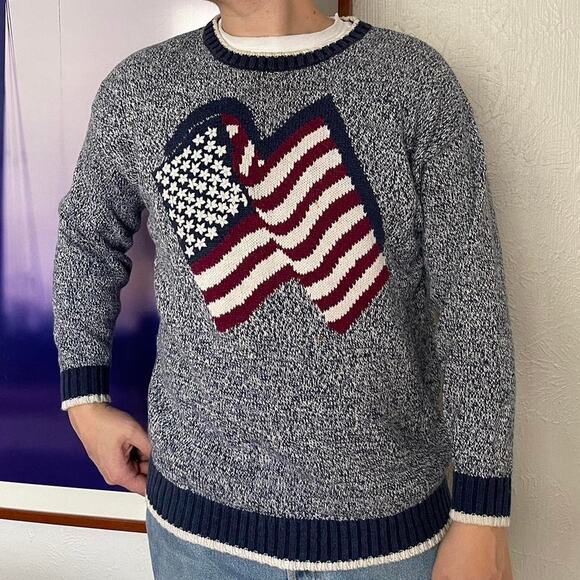 Vintage Crazy Horse American USA Flag Pullover Women Sweater Large Patriotic - Picture 1 of 4